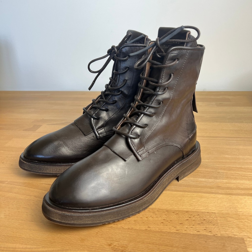 A.S.98 AS98 Chevy Lace Up Leather Combat‎ Moto Boots Chocolate Brown